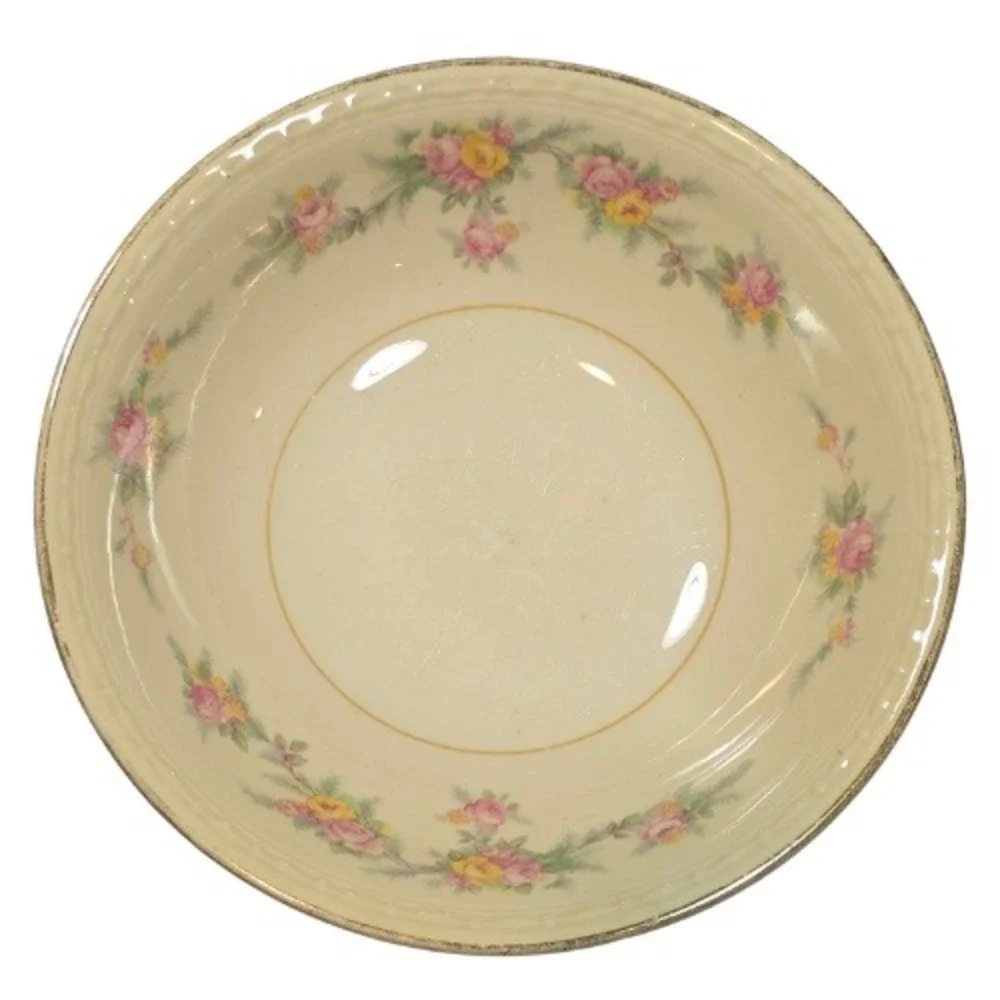 Homer Laughlin Eggshell Georgian Floral Bowl Gold Trim Vintage Cottagecore USA